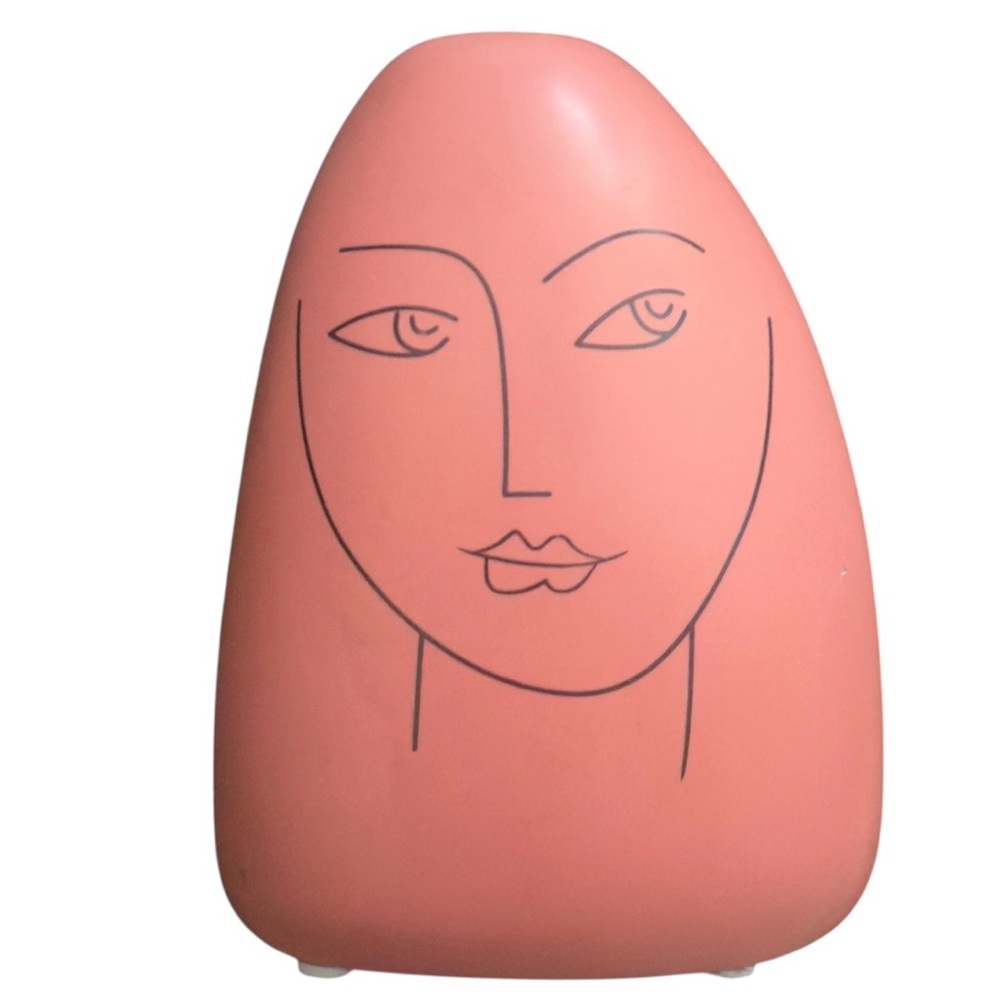 Vintage MCM Style Asymmetrical Bud Vase w/ Modernist Woman’s Face, Pink & Black